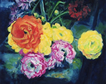 Curbside (Susan) - 5x5" Original oil painting - Ranunculus flowers moody fleurs