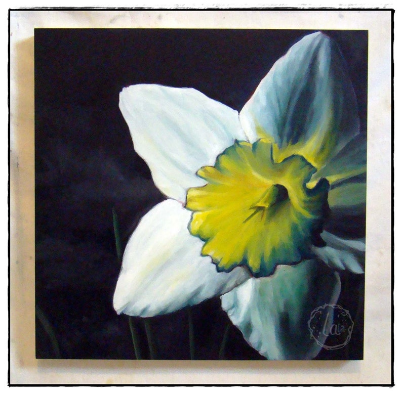 Finally Spring Original Oil 12x12 Daffodil in light image 2