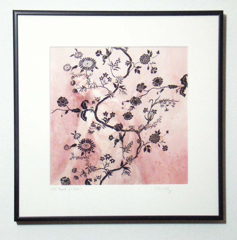 Wallflower in Rose 12x12 Original Framed Watercolor image 2