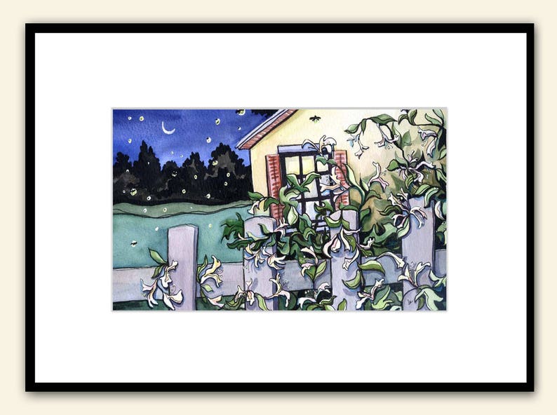 Honeysuckle Nights 16x12 Original Framed Watercolor image 2