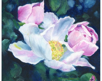 Spring Peonies 4x4 oil painting