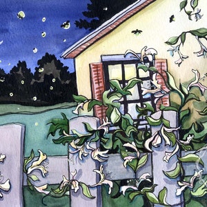 Honeysuckle Nights 16x12 Original Framed Watercolor image 1