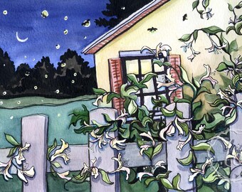 Honeysuckle Nights - 16x12 Original Framed Watercolor