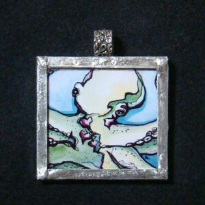 Three Hearted Pendant soldered art and glass image 1