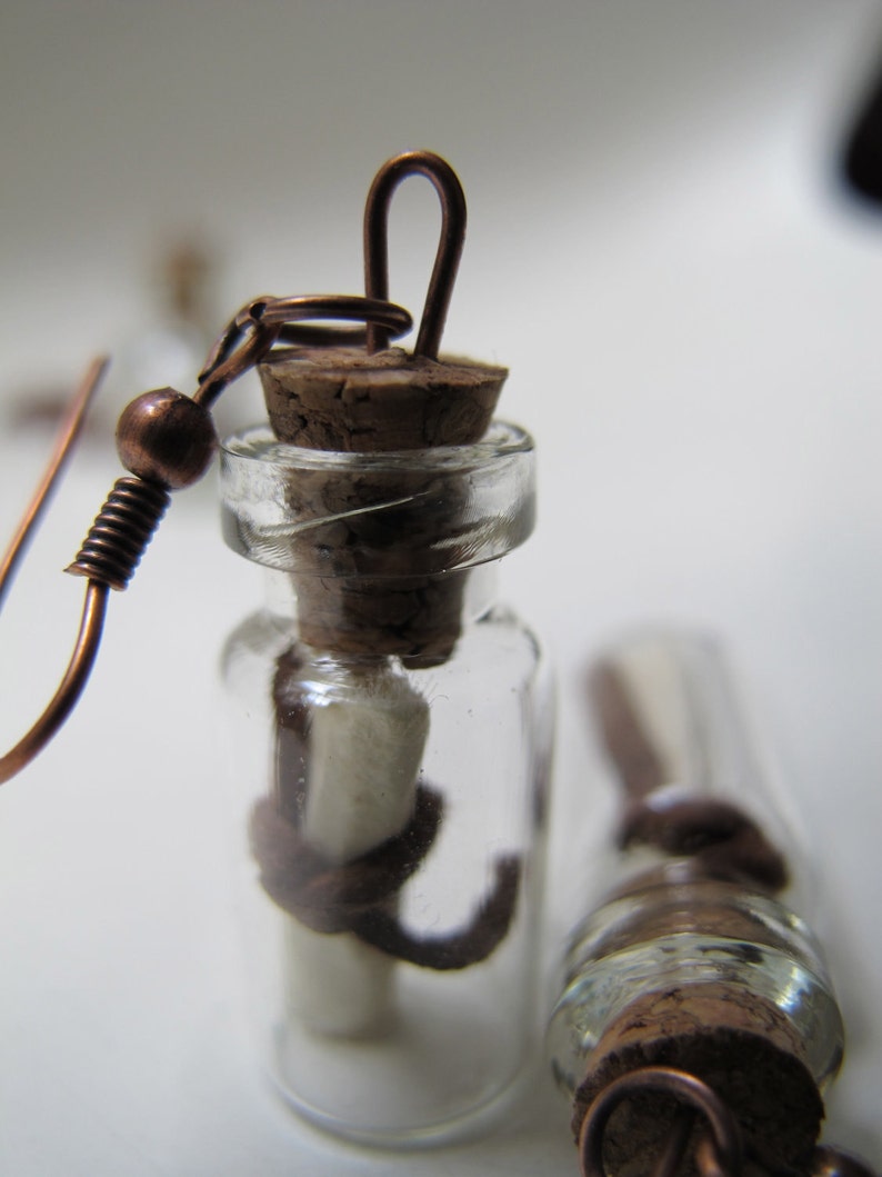 Secret message in two bottles. Earrings image 2