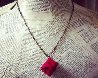 Mini book necklace, red leather