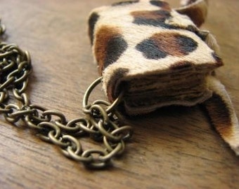 min book necklace, animal leather print