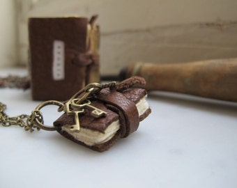 Mini book necklace, with keys for your heart