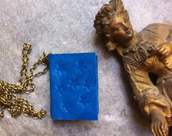 Blue mini book necklace