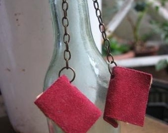 Mini Book Earrings -  red leather, suede