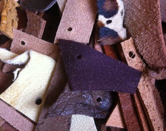 Leather scraps, brown, 150 pieces