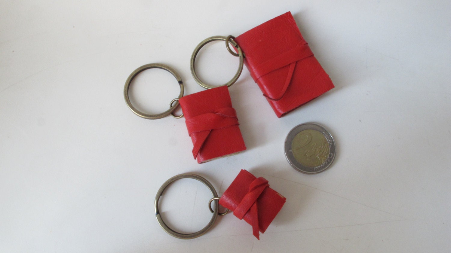 Set of 3 Mini Book Key Rings, in Red Leather - Etsy