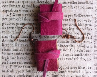 mini book earrings, fuchsia