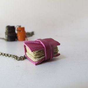 Fuchsia mini book necklace