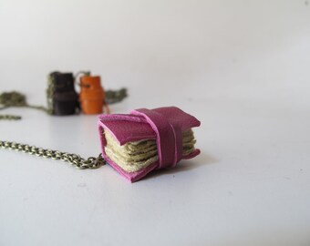 Fuchsia mini book necklace