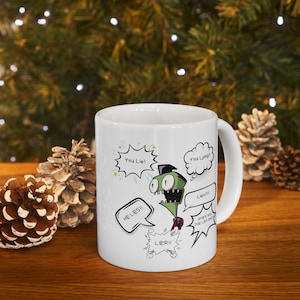 Invader Zim You Lie Ceramic Mug, Funny Cartoon Character Coffee Cup, Geeky Geek Gift, 11oz Tea Mug, Novelty Pop Culture Hot Chocolate