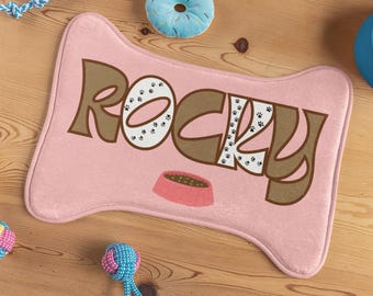 Personalized Dog Feeding Mat, Bone Shape, Memory Foam, Anti-Slip