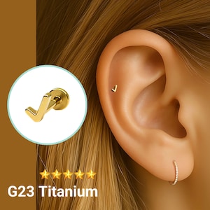 20G/18G/16G Tiny V Push Pin Labret •  Threadless Flat Back Earring • Tragus Stud • Flat Back Stud • Helix Stud • Cartilage Stud