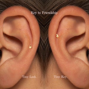 20G/18G/16G Tiny Key & Lock Push Pin Labret •  Threadless Flat Back Earring • Tragus Stud • Flat Back Stud • Helix Stud • Cartilage Stud