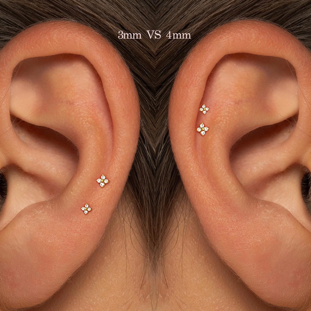 Flat Back Threadless Flower Stud • G23 Titanium Cartilage Earring • 20G 18G 16G • Tragus Helix Labret Piercing Jewelry for Women - Etsy Japan