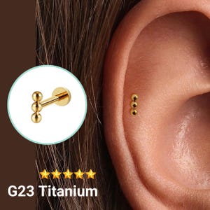20G/18G/16G Three Ball Push Pin Labret •  Threadless Flat Back Earring • Tragus Stud • Flat Back Stud • Helix Stud • Cartilage Stud