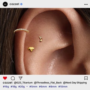 20G/18G/16G Diamond Push Pin Labret •  Threadless Flat Back Earring • Tragus Stud • Flat Back Stud • Helix Stud • Cartilage Stud