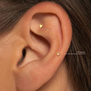 20G/18G/16G Cz Heart Push Pin Labret •  Threadless Flat Back Earring • Tragus Stud • Flat Back Stud • Helix Stud • Cartilage Stud