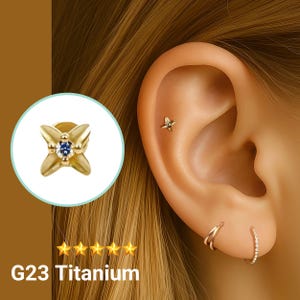20G/18G/16G Cz flower Push Pin Labret •  Threadless Flat Back Earring • Tragus Stud • Flat Back Stud • Helix Stud • Cartilage Stud