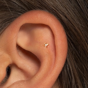 20G/18G/16G Cz flower Push Pin Labret •  Threadless Flat Back Earring • Tragus Stud • Flat Back Stud • Helix Stud • Cartilage Stud