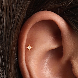 A+Grade •Titanium • Tiny Cz Push Pin Labret •  Threadless Flat Back Earring • Tragus Stud • Flat Back Stud • Helix Stud • Cartilage Stud