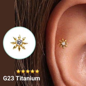 20G/18G/16G Cz flower Push Pin Labret •  Threadless Flat Back Earring • Tragus Stud • Flat Back Stud • Helix Stud • Cartilage Stud