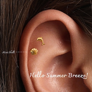 20G/18G/16G Mini Shell Push Pin Labret •  Threadless Flat Back Earring • Tragus Stud • Flat Back Stud • Helix Stud • Cartilage Stud