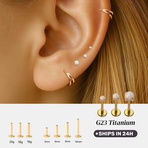 Flat Back Threadless Opal Stud • G23 Titanium Push Pin Earring • 20G 18G 16G • Cartilage Tragus Helix Stud • Hypoallergenic Jewelry