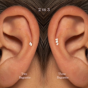 A+Grade •Titanium • 2or3 Baguette Push Pin Labret •  Threadless Flat Back Earring • Tragus Stud • Flat Back Stud • Helix Stud • Cartilage