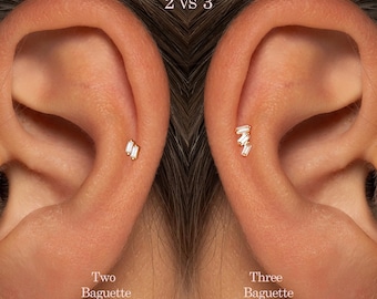 Grado A+ • Titanio • Labret con perno a pressione a baguette 2 o 3 • Orecchino a retro piatto senza filettatura • Orecchino per trago • Orecchino a retro piatto • Orecchino per elice • Cartilagine