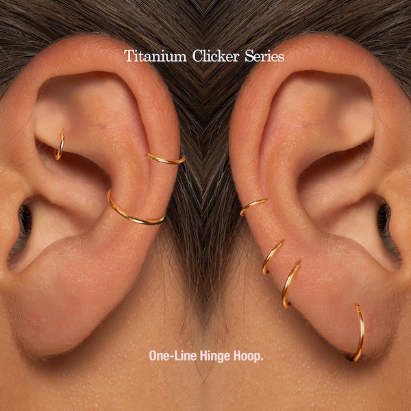 A+Grade •Titanium • One-Line Hoop • Hinged Segment Nose Ring • Septum Clicker Ring • Cartilage Hoop • Nose Ring • Helix Earring Hoop