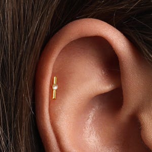 A+Grade •Titanium • Pearl bar Push Pin Labret •  Threadless Flat Back Earring • Tragus Stud • Flat Back Stud • Helix Stud • Cartilage Stud