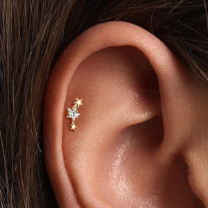 20G/18G/16G Cz Star Push Pin Labret •  Threadless Flat Back Earring • Tragus Stud • Flat Back Stud • Helix Stud • Cartilage Stud