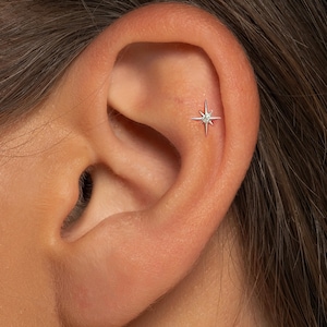 A+Grade •Titanium • Cz Star Push Pin Labret •  Threadless Flat Back Earring • Tragus Stud • Flat Back Stud • Helix Stud • Cartilage