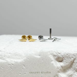 20G/18G/16G Angel Wings Push Pin Labret •  Threadless Flat Back Earring • Tragus Stud • Flat Back Stud • Helix Stud • Cartilage Stud