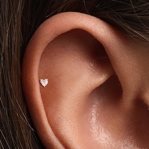 20G/18G/16G Cz Heart Push Pin Labret •  Threadless Flat Back Earring • Tragus Stud • Flat Back Stud • Helix Stud • Cartilage Stud