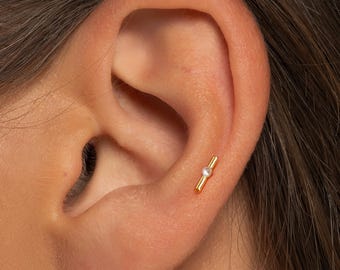 A+Grade •Titanium • Pearl bar Push Pin Labret •  Threadless Flat Back Earring • Tragus Stud • Flat Back Stud • Helix Stud • Cartilage Stud