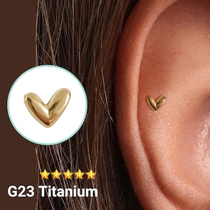 Heart Push Pin Labret Earring – 16G/18G/20G Threadless Flat Back Stud for Tragus, Helix, Cartilage Piercing