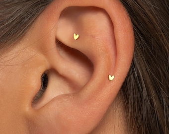A+Grade •Titanium • Heart Push Pin Labret •  Threadless Flat Back Earring • Tragus Stud • Flat Back Stud • Helix Stud • Cartilage Stud