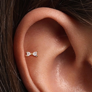 20G/18G/16G Ribbon bow Push Pin Labret •  Threadless Flat Back Earring • Tragus Stud • Flat Back Stud • Helix Stud • Cartilage Stud