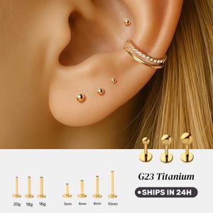 Flat Back Threadless Ball Stud • G23 Titanium Push Pin Earring • 20G 18G 16G • Tragus Helix Labret Cartilage Piercing Jewelry