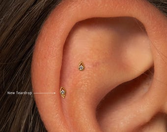 A+Grade •Titanium • Teardrop Push Pin Labret •  Threadless Flat Back Earring • Tragus Stud • Flat Back Stud • Helix Stud • Cartilage