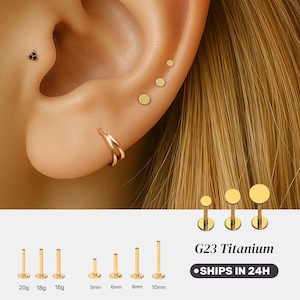 Flat Back Threadless Disc Stud • G23 Titanium Push Pin Earring • 20G 18G 16G • Minimalist Cartilage Tragus Helix Labret Jewelry