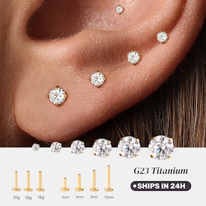 Flat Back Threadless Push Pin Stud • 20G 18G 16G Cartilage Earring • 1.5mm–4mm Tragus Helix Stud • Labret Piercing Jewelry