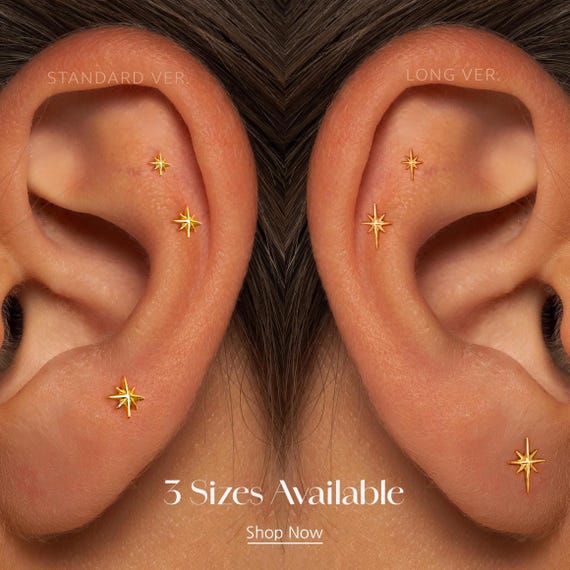 20G/18G/16G Star burst Push Pin Labret •  Threadless Flat Back Earring • Tragus Stud • Flat Back Stud • Helix Stud • Cartilage Stud